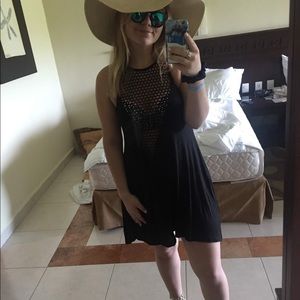 Lily Bleu Beach Black Mesh Net Coverup Tank Dress